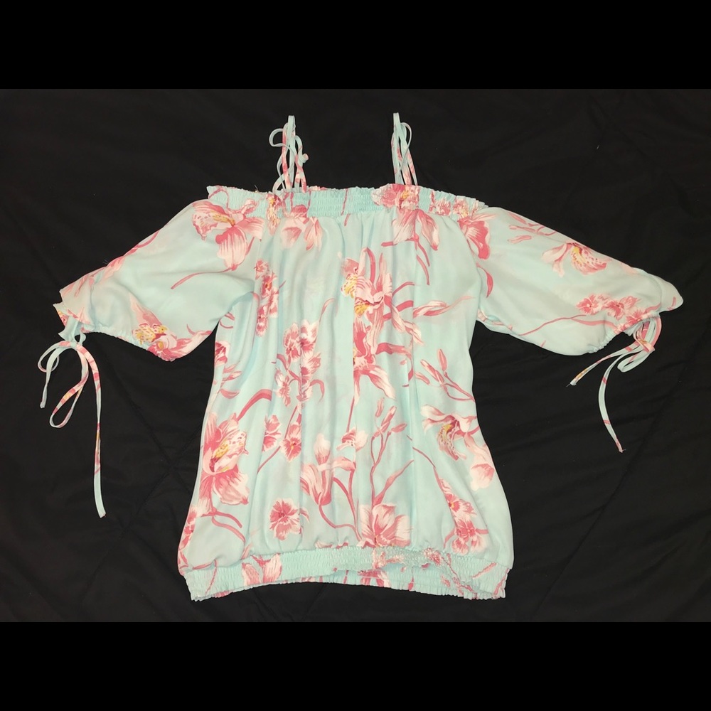 New York & Company Teal Floral Blouse